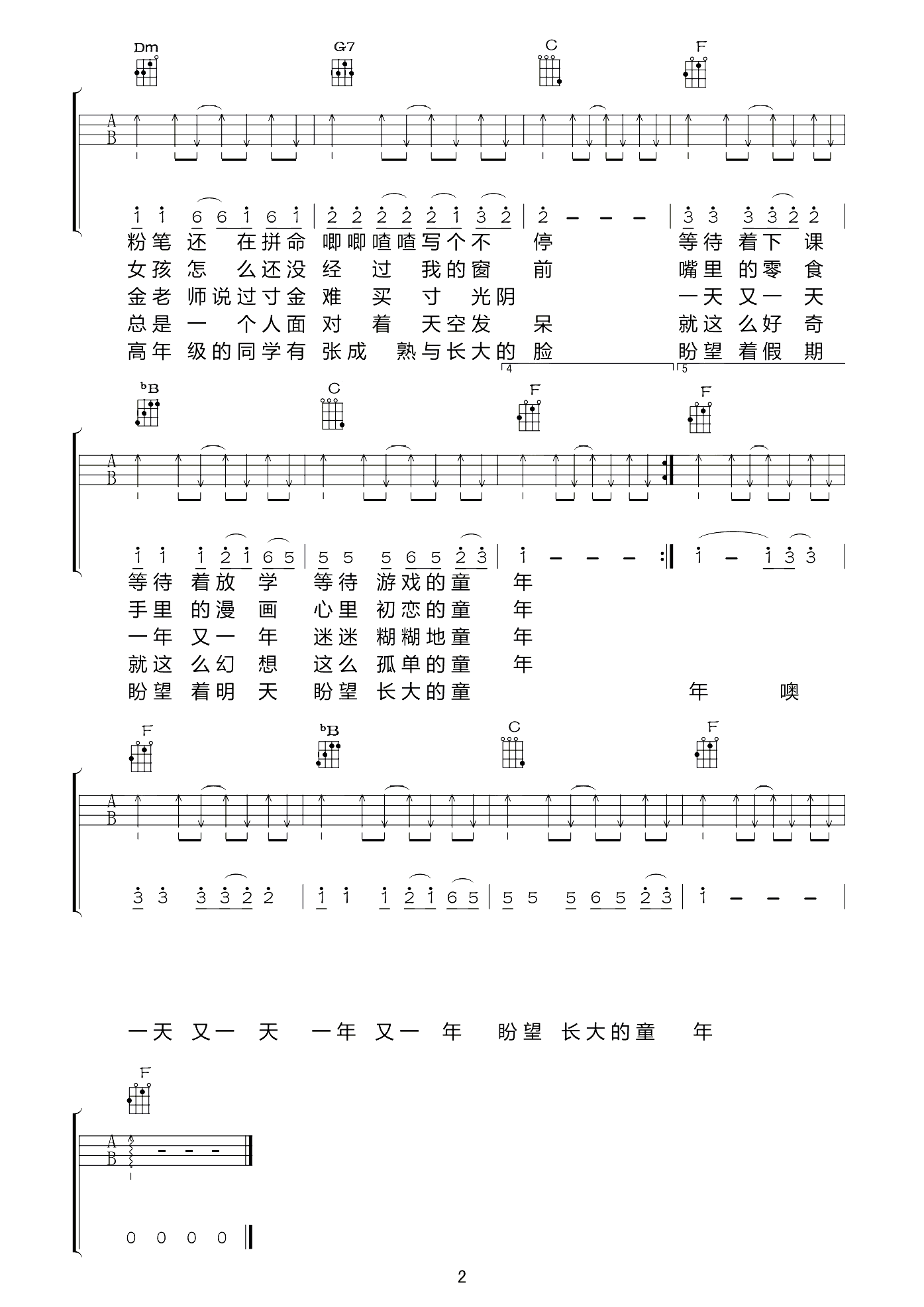 罗大佑 - 童年尤克里里弹唱 [尤克里里 弹唱] 吉他谱